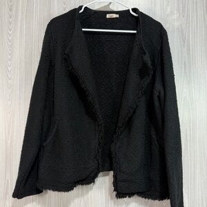 FAHERTY Black Fringe Embroidered Open Cardigan Chunky‎ Knit Blazer Sz XL Women’s